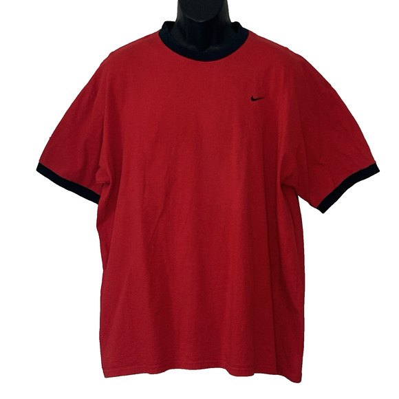 Y2K Nike Ringer Tee Men's Size XL Red Black Mini Swish Trim Short Sleeves USA - Picture 1 of 7